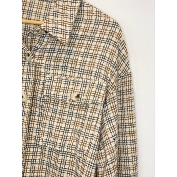 Paper Crane Women's Flannel Shirt Shacket Size Large Neutral Classic h59 - Picture 9 of 15